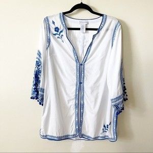Soft Surroundings Blue and White Embroidered Tunic